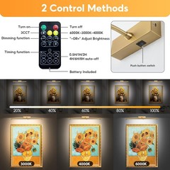 Picture Light for Wall Battery Operated, 12″ Rechargeable Art Light with Remo…