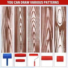 6PCS Wood Grain Painting Tool Set Faux Wood Graining Roller Rubber DIY Kit