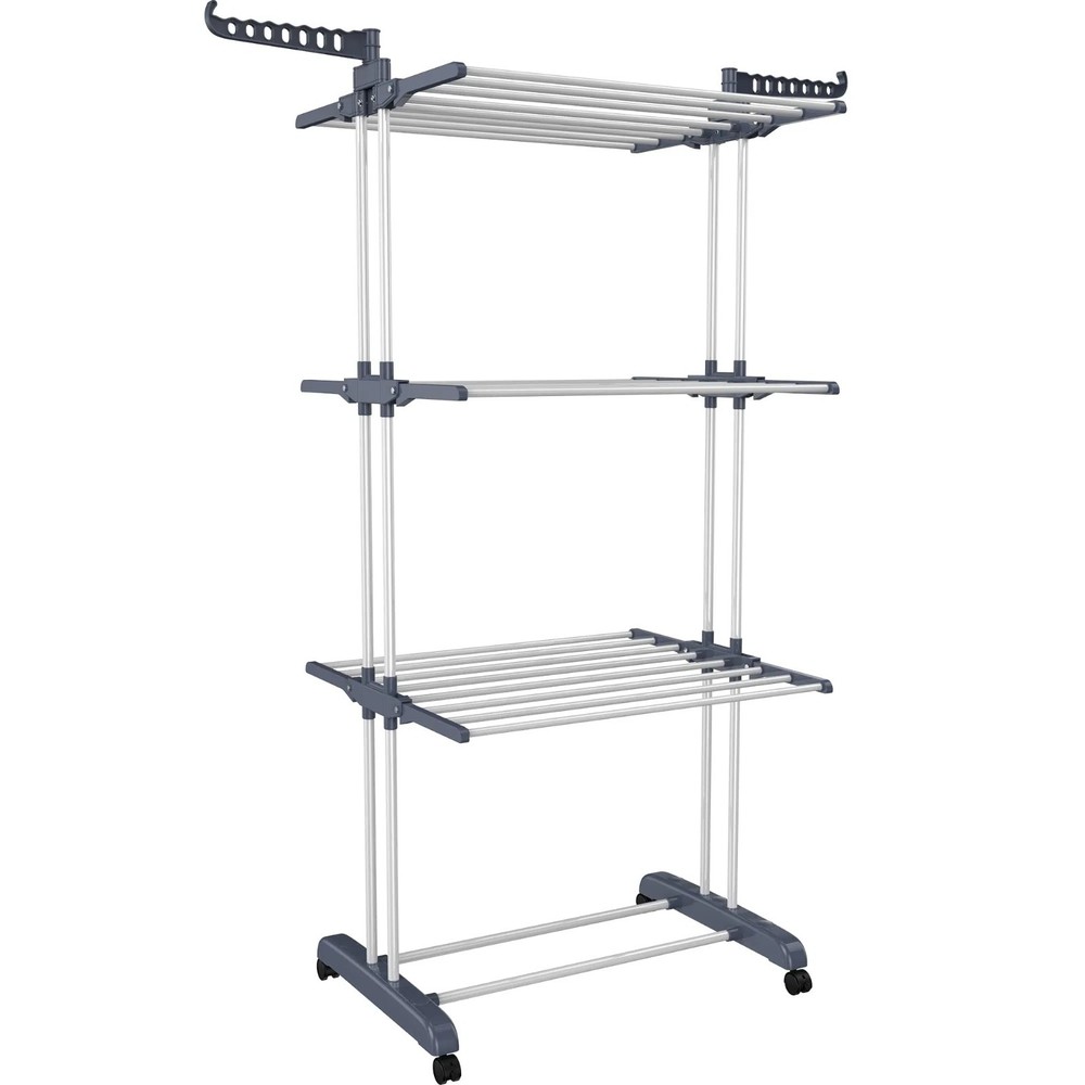 Foldable 4 Tier Stainless Steel Drying Rack with 4 Rolling Wheels 24 Hanging Rod