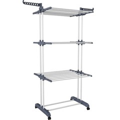 Foldable 4 Tier Stainless Steel Drying Rack with 4 Rolling Wheels 24 Hanging Rod