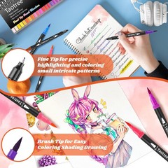 36 Dual Tip Art Markers Taotree Pens for Adult Coloring and Artists NEW