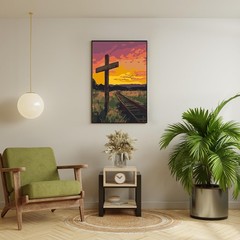 Cross Framed Paint by Numbers Kit for Adults Beginner & Kids Ages 8-12, Sunset..