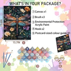 Dragonfly Paint by Numbers Kit for Adults Beginner-Flowers Adult Paint by Number