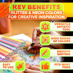 120 Pcs Glitter Gel Pen Refills for Adult Coloring – Colored Gel Pens Refills