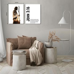 Framed 2Pcs Black and White Jesus Canvas Wall Art John 3:16 Bible Verse Pictu…