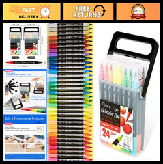24-Color Dual Tip Washable Markers Set for Kids – Portable Art Markers with Stan