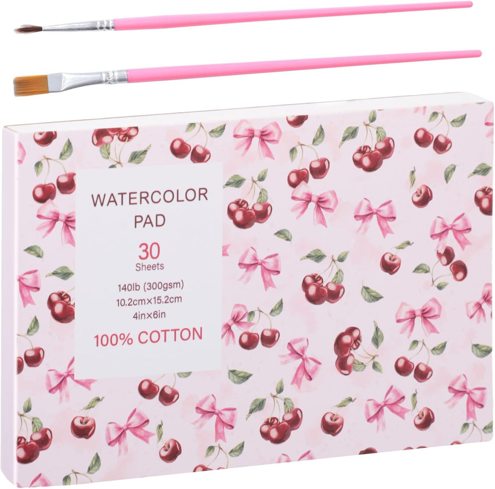 30 Sheets Watercolor Paper Pad with 2 Pcs Watercolor Brush, 140 lb/300 GSM