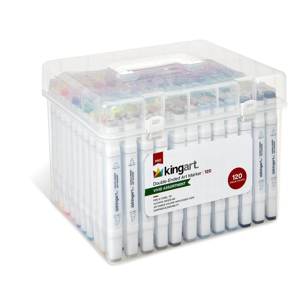 KINGART 120 Count Double Ended Art Markers Alcohol Based Fine and Chisel Tips