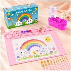 Pink Silicone Painting Mat Art Set 23.6×15.75 Inch Brush Cleaner 10 Brushes