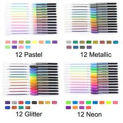 Glitter Metallic Gel Pen Set Coloring Neon Pens Set 48 Pack