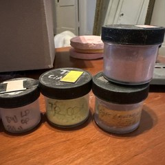 Various leaded (and possibly unleaded) powdered enamels for metal. Red and pinks