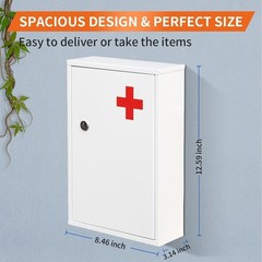 Steel Wall-Mount Lockable Medical Cabinet 2-Tier Medical Box W/ Key Metal