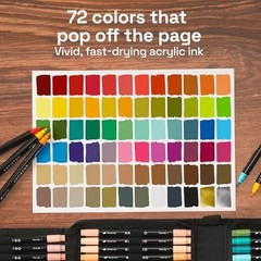 Acrylic Paint Pens With Storage Bag 72 Count (Pack of 1) Dual Tip Brush + Fine