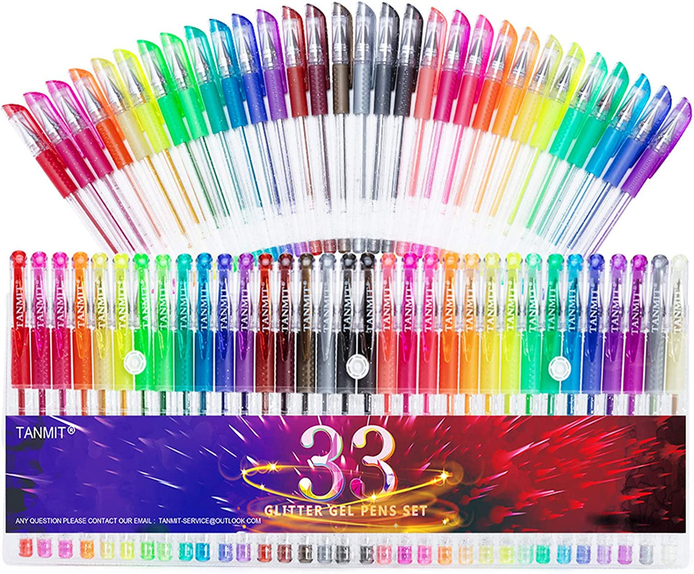 Glitter Gel Pens, 33 Colors Neon Glitter Pens Set Gel Art Markers with 40% More