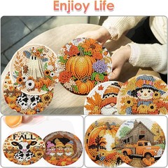 8 Pack Diamond Art Coasters Kits, Autumn Diamond Painting Coasters Kit with Ho,,