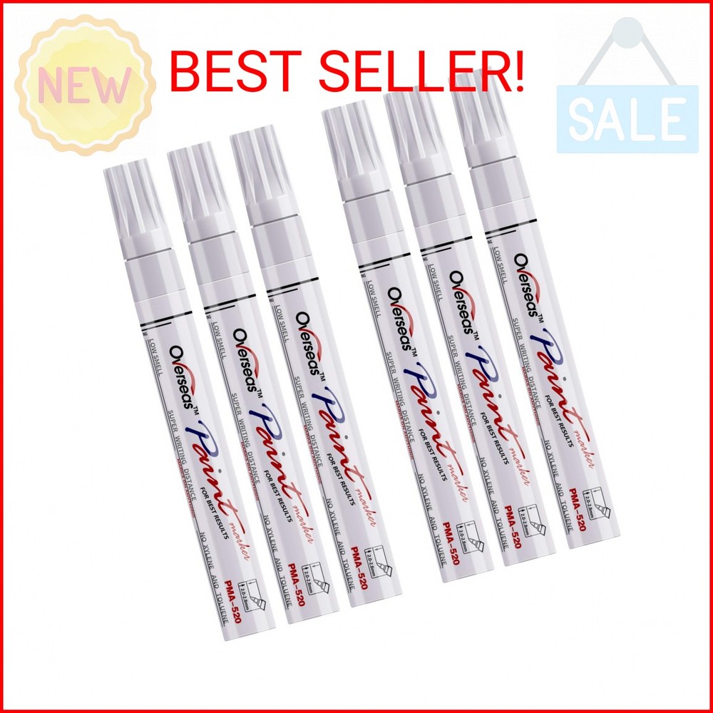 Overseas White Paint Markers Pens – Single color 6 Pack Permanent Oil Based Pain