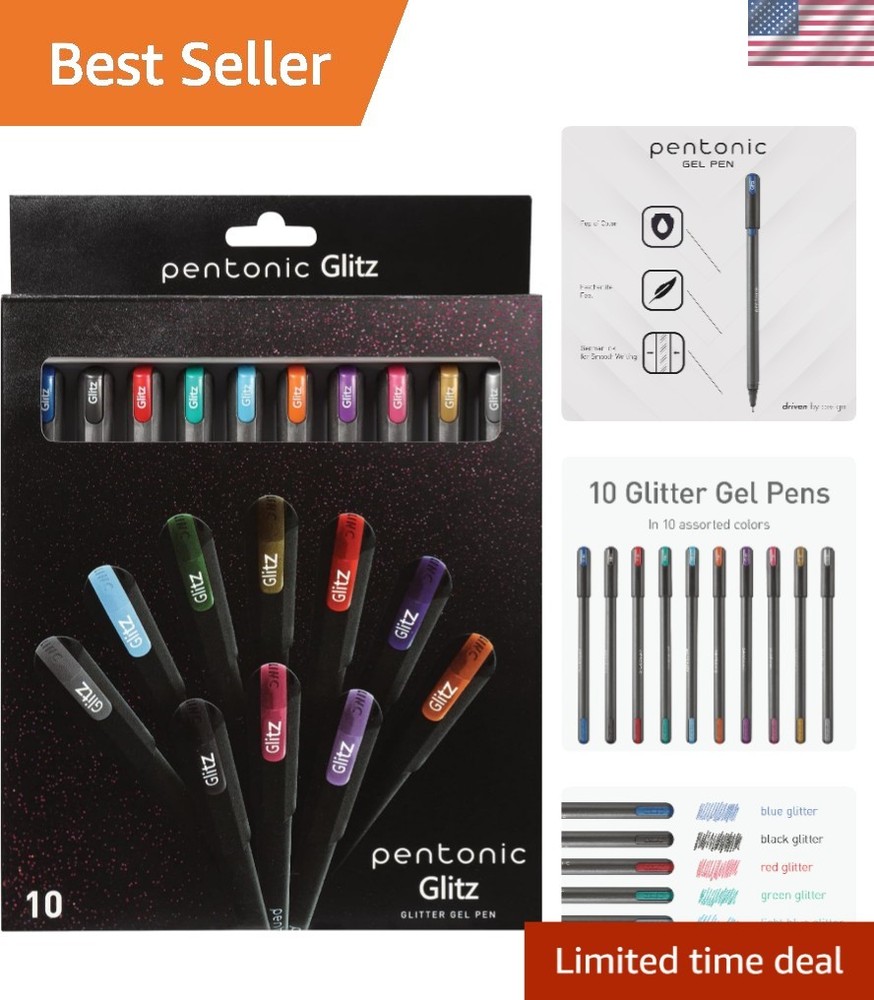 Bold 1.0 mm Glitter Gel Pens in 10 Assorted Shades – Smooth Writing Experience