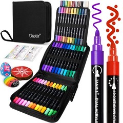 48 Colors Dual Tip Acrylic Paint Pens Dot Fine Tip Multisurface Markers