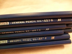 (12) VINTAGE SEMI-HEX DRAWING SKETCHING PENCILS H NO.497 GENERAL PENCIL CO. USA