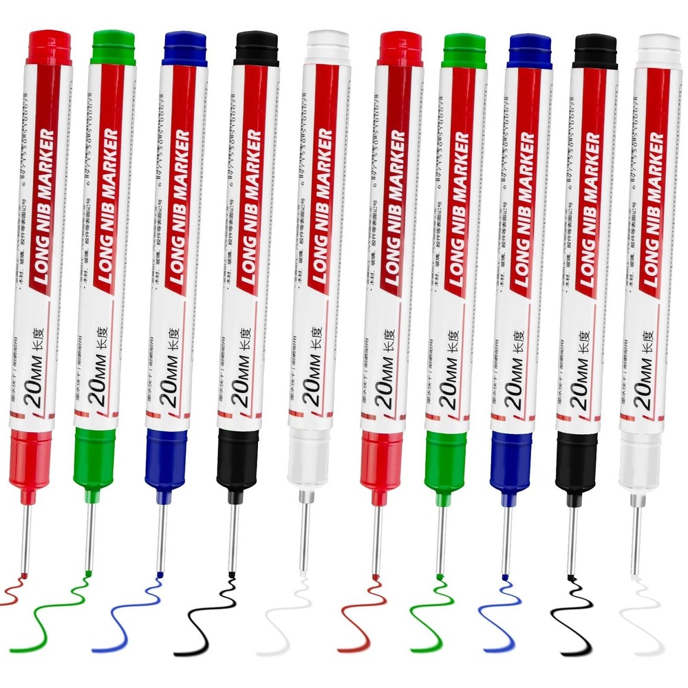Long Nib Permanent Markers – 10 Pcs Waterproof Multi-Surface Marking Set