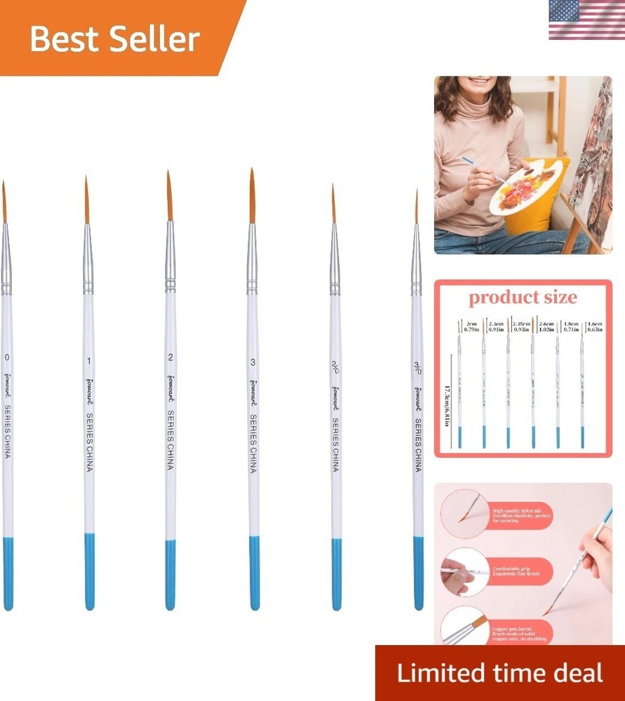 Fine Point Rigger Brush Set: 6 Nylon Burshes for Acrylic & Watercolor Art