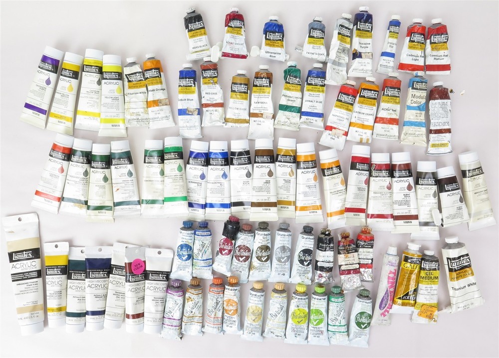Lot of Quality Artist Oil & Arcylic Paint 80 Tubes Grumbacher & Liquidex Used