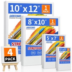 FIXSMITH Stretched Canvas for Painting 4 Pack, Pre-Primed Canvas Boards for Oil