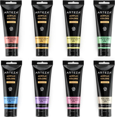 Pastel Acrylic Paint, Set of 8, Metallic Tones, 4.06 Fl Oz Tubes, High Viscosity