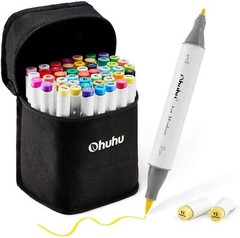 Ohuhu 48 Colors Alcohol Brush Markers + 1 Alcohol Marker Blender, Brush & Fine