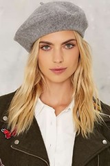 Women French Wool Beret Hats – Solid Color Classic Beanie One Size Light Grey