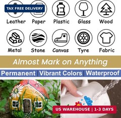 Overseas Black Paint Pens Paint Markers – Permanent Acrylic Markers 12 Pack, Wat