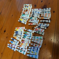 Set of Acrylic, Oil, Water Colors in 12mL – Mixed New/Unopened & Mostly Used