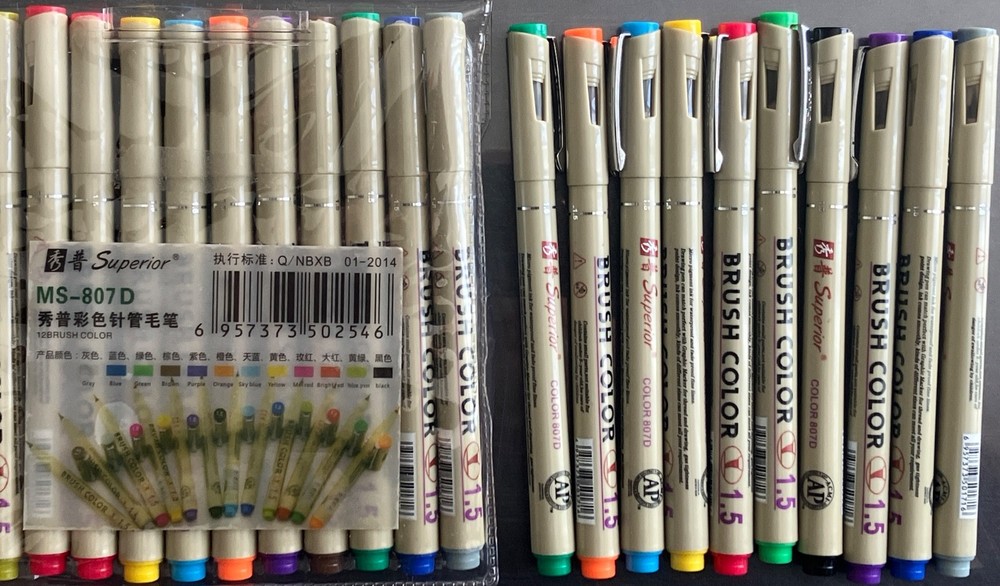 “SUPERIOR” MS-807D, SET OF 12 BRUSH COLOR MARKERS. PLUS BONUS OF 10 MORE!!! NOS.