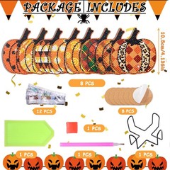 8 Pcs Pumpkin Diamond Painting Coasters Kit with Holder Cork Base