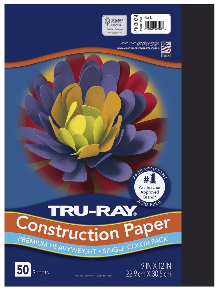 Pacon Tru-Ray Heavyweight Construction Paper, 50 Count (Pack of 1), BLACK