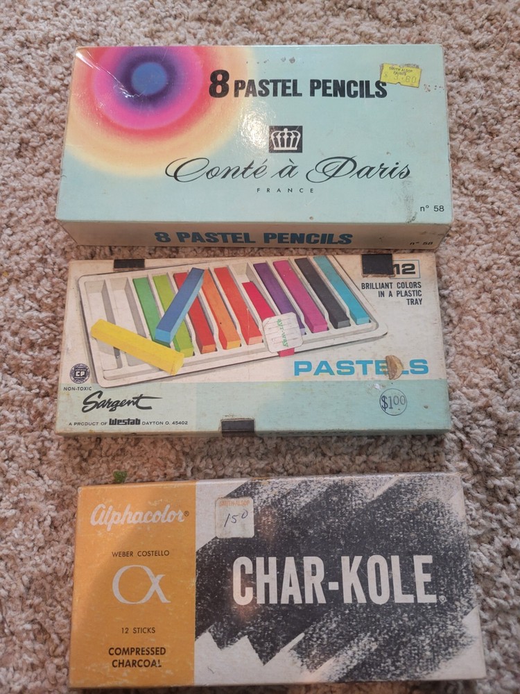 Vintage Art Supplies Lot Conte A Paris Pastel Pencils Compressed Charcoal