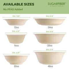 [50 Count] Harvest Pack PFAS Free 12oz Round Paper Compostable Bowls, Heavy-D…