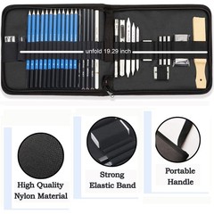 34 Sketching Pencil Set with Sketchbook Zippered Travel Case Art Supplies
