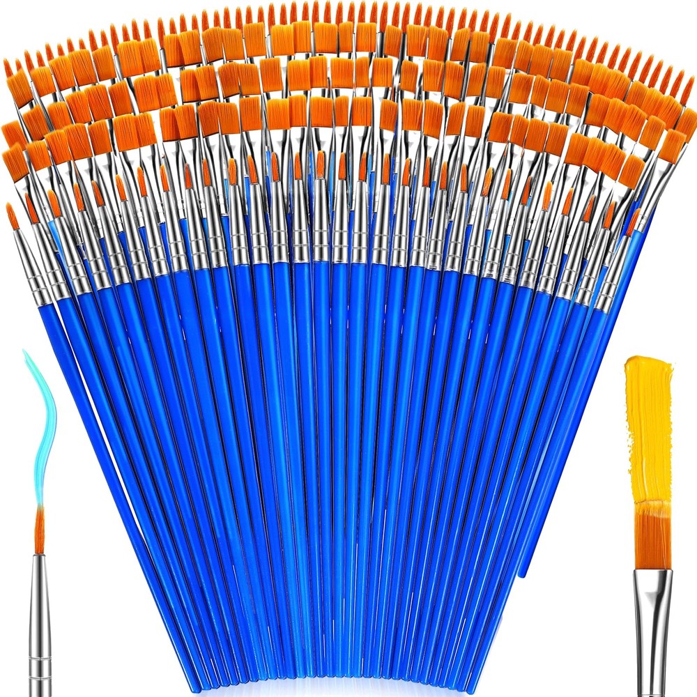 162 Pcs Paint Brushes Bulk, Round Flat Tip Acrylic 162 PCS, Blue