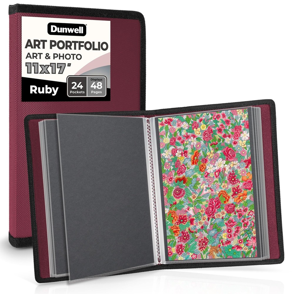 11X17 Art Portfolio Binder with Black Mounting Paper (Ruby), Large Portfolio Fol