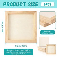 6 Pack 8 x 8 Inch Wood Panel Boards, Unfinished Wooden Canvas Panels Boards f…