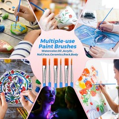 162 Pcs Paint Brushes Bulk, Round Flat Tip Acrylic 162 PCS, Blue