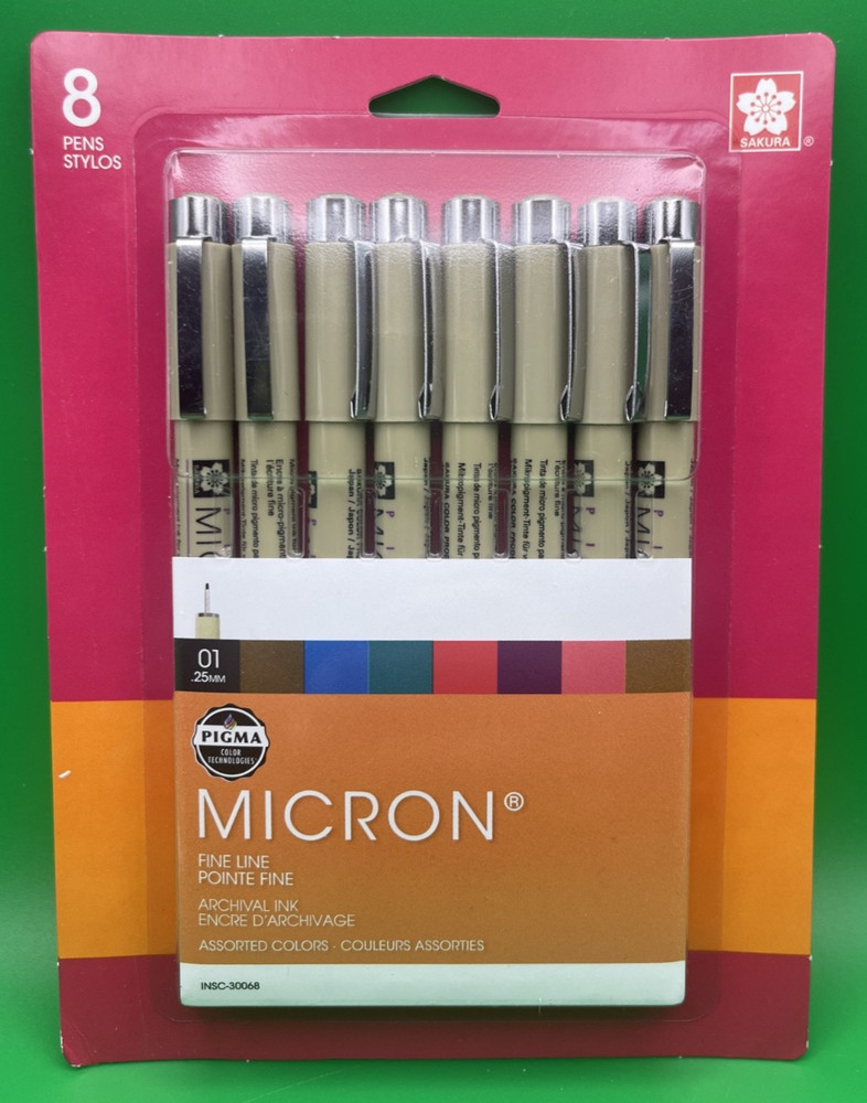 SAKURA PIGMA MICRON 01 Fine Line Pen 8 Count Set .25mm – Assorted Colors #30068
