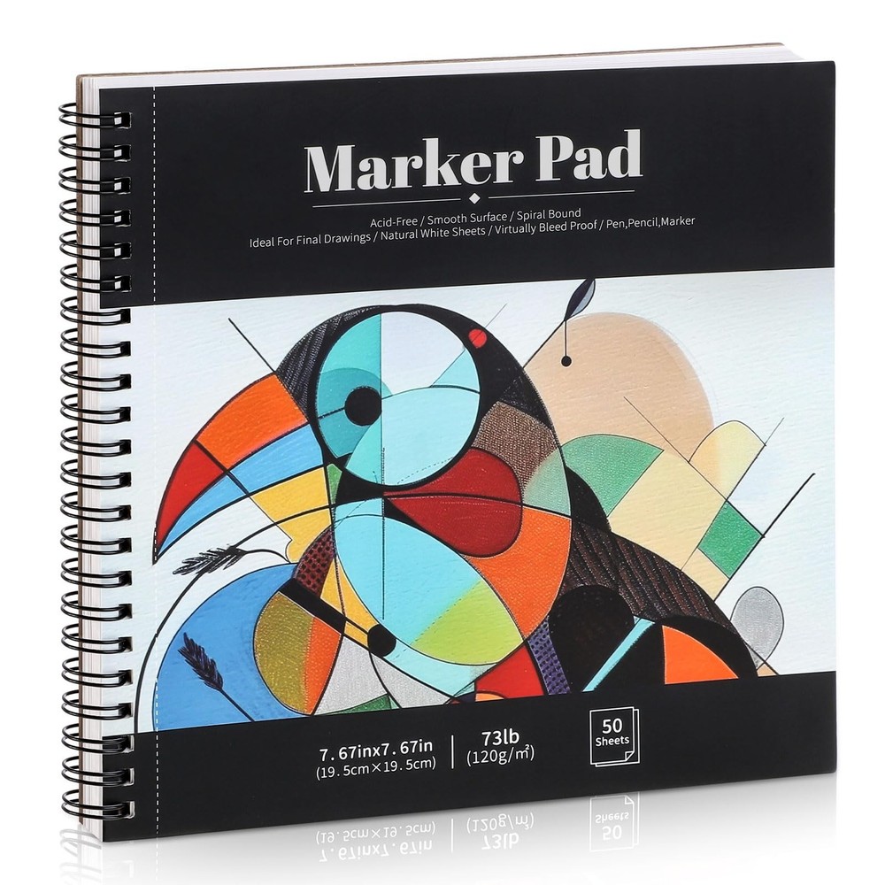 50 Sheets Marker Paper Pad, 7.6×7.6 Inch Bleedproof Art Sketch Pad, 73lb/120g…