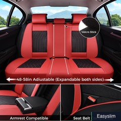 Universal Car Seat Covers Full Set Black and Red Faux Leather