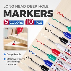 10 Pcs Long Head Deep Hole Marker, 2025 New Black, White, Red, Green, Blue
