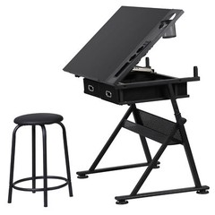 Drafting Desk Drawing Table Adjustable Tabletop with Stool Arts & Crafts Black