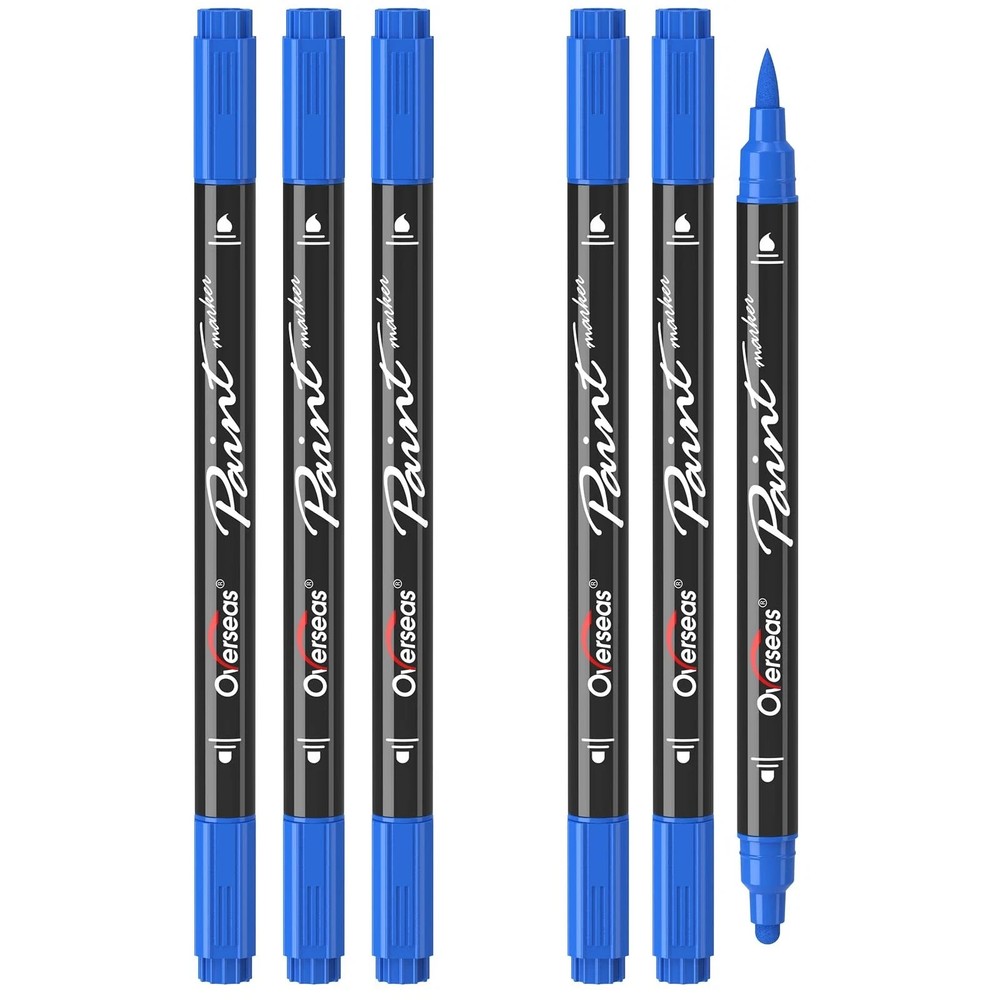 Overseas Blue Acrylic Paint Markers, 6 Pack Dual Tip Paint Pens Acrylic Mark…
