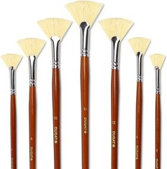 DUGATO Artist Fan Paint Brush Set of 7, White 7pcs Brushes, White, Brown