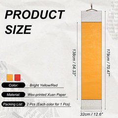 70.5″ x 12.6″ 2 Pcs Blank Hanging Scroll Paper Wood Rod, Bright Yellow/Red